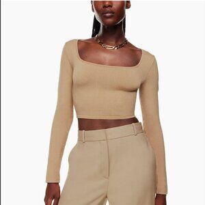 Aritzia Babaton Beige Sculpt Knit Long Sleeve Top XS